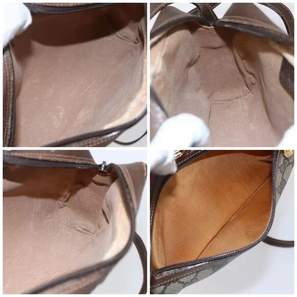GUCCI GG Supreme Web Sherry Line Bag PVC Beige Gold 56 02 087 Auth BA7251